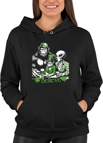 Go All Out Believe Leprechaun Bigfoot Alien St. Patrick's Day Mens Women Sweatshirt Hoodie in Saudi Arabia