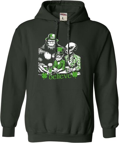 Go All Out Believe Leprechaun Bigfoot Alien St. Patrick's Day Mens Women Sweatshirt Hoodie in Saudi Arabia