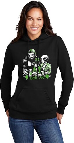 Go All Out Believe Leprechaun Bigfoot Alien St. Patrick's Day Mens Women Sweatshirt Hoodie in Saudi Arabia