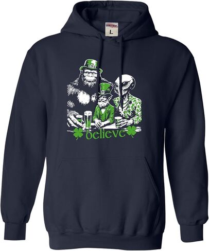 Go All Out Believe Leprechaun Bigfoot Alien St. Patrick's Day Mens Women Sweatshirt Hoodie in Saudi Arabia