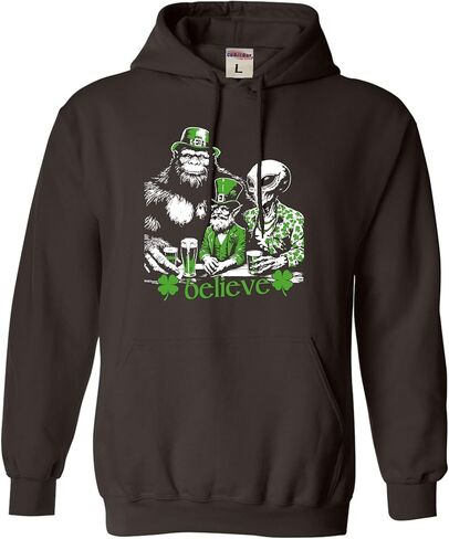 Go All Out Believe Leprechaun Bigfoot Alien St. Patrick's Day Mens Women Sweatshirt Hoodie in Saudi Arabia