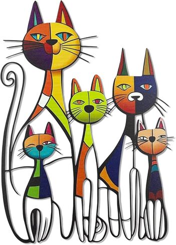 Lonxio Metal Cat Wall Art Decor - Colorful Mid Century Wall Sculpture for Cat Lovers, Perfect for Bathroom, Living Room, Kitchen, Office (Classic) in Saudi Arabia