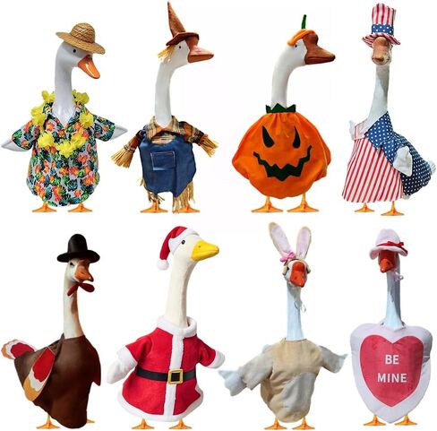 8 Set Porch Goose Outfits, Seasonal Holiday Summer Fall Halloween Christmas Thanksgiving Day Valentine Goose Clothes for 23" Cement Statue Patio Outdoor Decoration, Yard Goose Outfits in Kuwait