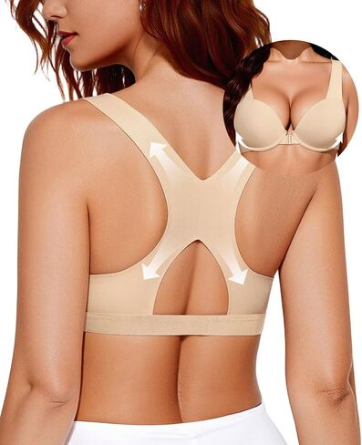Racerback Push Up Bras for Women Padded Add 2 Cup T Shirt Front Closure Everyday Bra Seamless in Kuwait