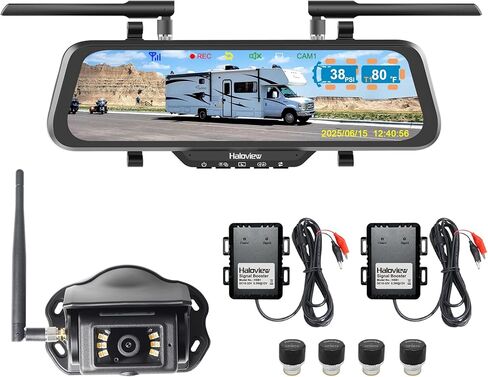 Haloview Byte Tango BT10 TPMS 4 مجسات لاسلكية 1080P مرآة الرؤية الخلفية 10 بوصة نظام كاميرا احتياطية مع TPMS متكامل (BT10 TPMS-4) in Kuwait