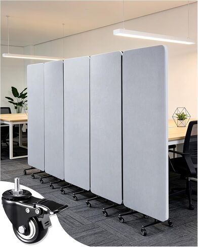 Acoustic Wall Partition， 118“ x 66“ Soundproof Room Divider with Wheels- 5 Panel Portable Privacy Partition, Freestanding Temporary Wall for Office, Studio, School, Hospital (5) in Saudi Arabia