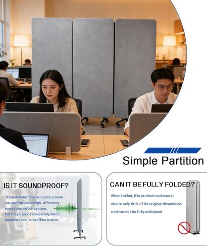 Acoustic Wall Partition， 118“ x 66“ Soundproof Room Divider with Wheels- 5 Panel Portable Privacy Partition, Freestanding Temporary Wall for Office, Studio, School, Hospital (5) in Saudi Arabia