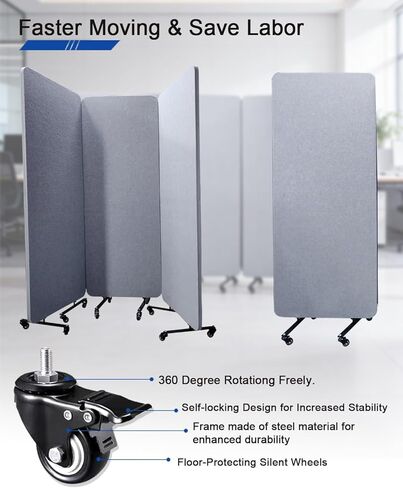 Acoustic Wall Partition， 118“ x 66“ Soundproof Room Divider with Wheels- 5 Panel Portable Privacy Partition, Freestanding Temporary Wall for Office, Studio, School, Hospital (5) in Saudi Arabia
