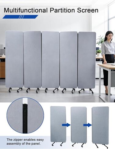 Acoustic Wall Partition， 118“ x 66“ Soundproof Room Divider with Wheels- 5 Panel Portable Privacy Partition, Freestanding Temporary Wall for Office, Studio, School, Hospital (5) in Saudi Arabia