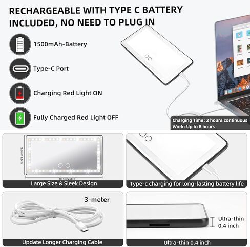 مرآة زينة بواقي من الشمس، مرآة مكياج للسيارة مع 3 أوضاع إضاءة و60 مصباح LED، شاشة تعمل باللمس قابلة لإعادة الشحن، ملحقات سيارة للنساء والفتيات، عالمية لسيارات الدفع الرباعي in Kuwait