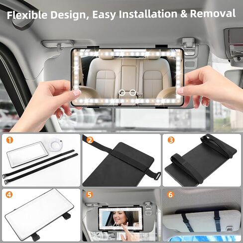 مرآة زينة بواقي من الشمس، مرآة مكياج للسيارة مع 3 أوضاع إضاءة و60 مصباح LED، شاشة تعمل باللمس قابلة لإعادة الشحن، ملحقات سيارة للنساء والفتيات، عالمية لسيارات الدفع الرباعي in Kuwait