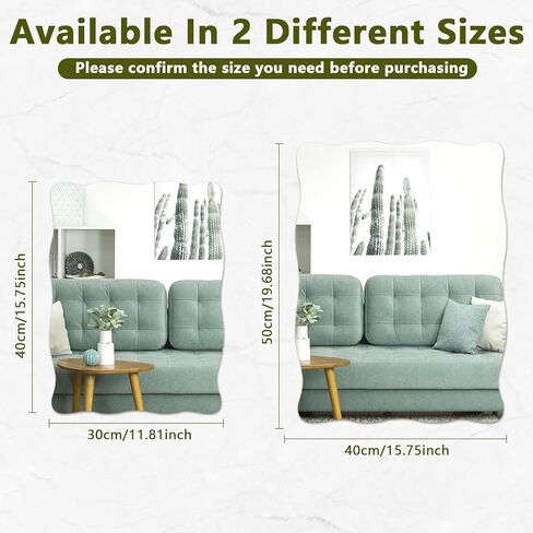 مرآة زجاجية متموجة مقاس 16 × 12 بوصة لديكور الحائط، مرآة حائط مستطيلة صغيرة بحواف متموجة وملصقات على الوجهين، مرآة مثبتة على الحائط على شكل صدفي للحمام وغرفة النوم وغرفة المعيشة والمدخل in Kuwait