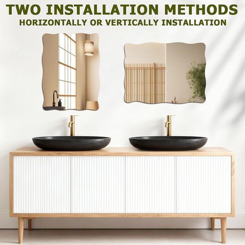 مرآة زجاجية متموجة مقاس 16 × 12 بوصة لديكور الحائط، مرآة حائط مستطيلة صغيرة بحواف متموجة وملصقات على الوجهين، مرآة مثبتة على الحائط على شكل صدفي للحمام وغرفة النوم وغرفة المعيشة والمدخل in Kuwait