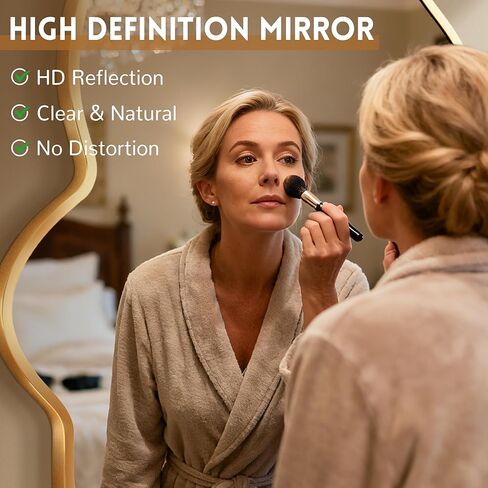 مرآة حائط غير منتظمة، مرآة مجردة متموجة للحمام الذهبي فوق الحوض، مرآة حائط مزخرفة على شكل سحابة، مرآة أنيقة عالية الدقة مقاومة للكسر لغرفة النوم، المدخل (22 بوصة × 36 بوصة، صغيرة، عبوة واحدة) in Kuwait