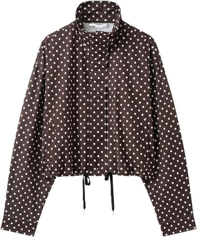 Womens Polka Dot Zip Up Jacket Casual Stand Collar Cropped Coat Trendy Fashion Fall Jacket With Pockets in Saudi Arabia