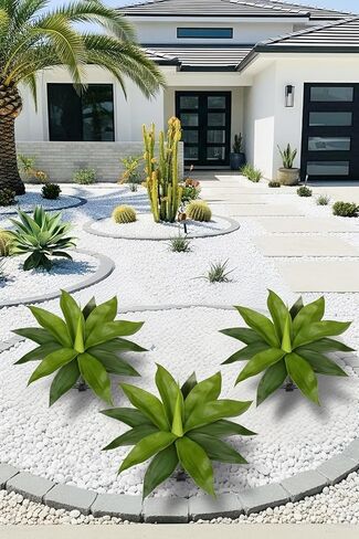 Oairse Artificial Agave Plants with Ground Spike - 15.7" Fake Agave Succulent Plant Realistic Faux Succulents UV Resistant Greenery for Indoor Outdoor Planters Porch Home Garden Yard Decor, Set of 2 in Saudi Arabia