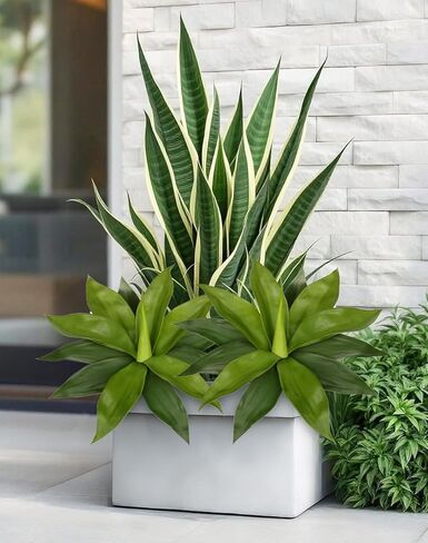 Oairse Artificial Agave Plants with Ground Spike - 15.7" Fake Agave Succulent Plant Realistic Faux Succulents UV Resistant Greenery for Indoor Outdoor Planters Porch Home Garden Yard Decor, Set of 2 in Saudi Arabia