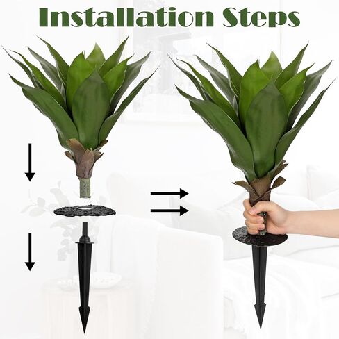 Oairse Artificial Agave Plants with Ground Spike - 15.7" Fake Agave Succulent Plant Realistic Faux Succulents UV Resistant Greenery for Indoor Outdoor Planters Porch Home Garden Yard Decor, Set of 2 in Saudi Arabia