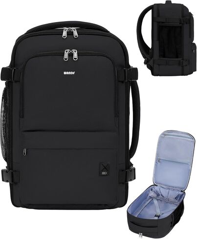حقيبة سفر WANDF Personal Item، حقيبة ظهر صغيرة للسفر مقاس 17x10x9 لشركة United Airlines، حقيبة ظهر للكمبيوتر المحمول مقاس 15.6 بوصة للرجال والنساء (أزرق داكن) in Kuwait