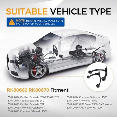 MACEL 10 قطع RK80669 RK80670 ذراع التحكم العلوي الأمامي مناسب لـ 07-14 كاديلاك إسكاليد/ESV/تاهو/XL 1500، 07-13 EXT/تشيفي أفالانش/سيلفرادو 1500/جي إم سي سييرا 1500/يوكون مع مفصل كروي، وصلة شريط سواي in Kuwait