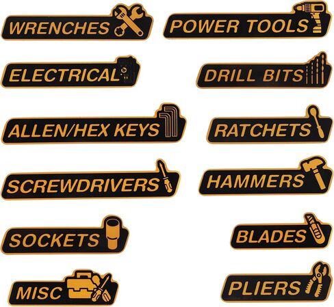 12PCS Magnetic Tool Box Labels,Car Accessories Magnetic Toolbox Labels,Automotive Tools,Universal General Tool Box Organize Accessories,Suitable for Steel Toolboxes (Orange, B Style) in Saudi Arabia