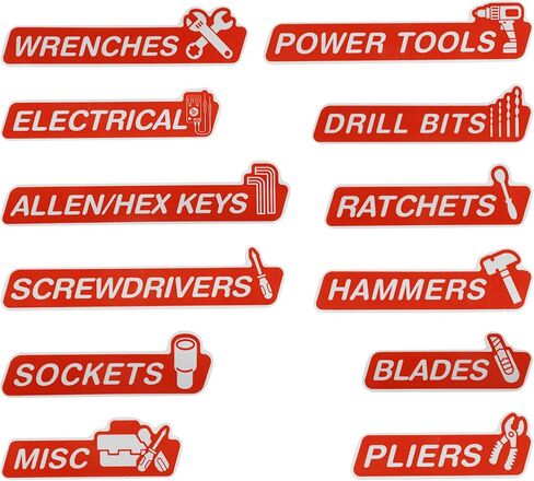 12PCS Magnetic Tool Box Labels,Car Accessories Magnetic Toolbox Labels,Automotive Tools,Universal General Tool Box Organize Accessories,Suitable for Steel Toolboxes (Orange, B Style) in Saudi Arabia