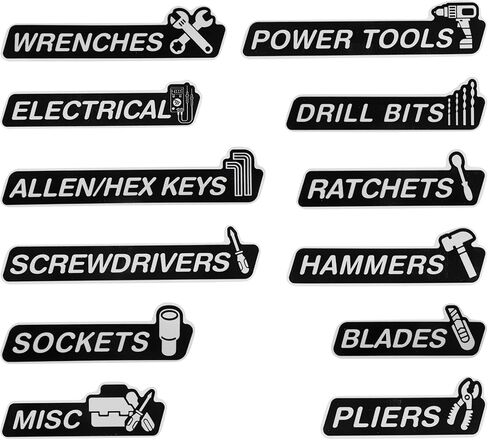 12PCS Magnetic Tool Box Labels,Car Accessories Magnetic Toolbox Labels,Automotive Tools,Universal General Tool Box Organize Accessories,Suitable for Steel Toolboxes (Orange, B Style) in Saudi Arabia