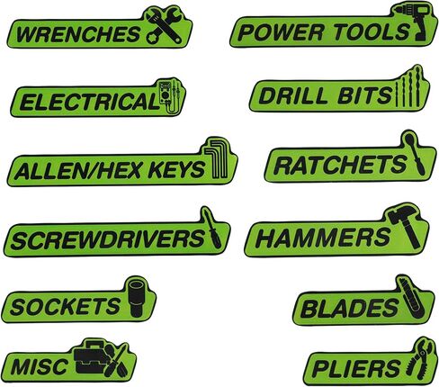12PCS Magnetic Tool Box Labels,Car Accessories Magnetic Toolbox Labels,Automotive Tools,Universal General Tool Box Organize Accessories,Suitable for Steel Toolboxes (Orange, B Style) in Saudi Arabia