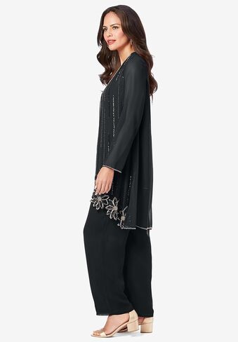 Roaman's Women's Plus Size Plus-Size Long Sleeve Floral Beaded Georgette Three-Piece Pant Set in Saudi Arabia