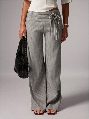 Verdusa Women's Striped Tie Waist Dress Pants Straight Leg Business Casual Pants Elegant Outfits in Saudi Arabia