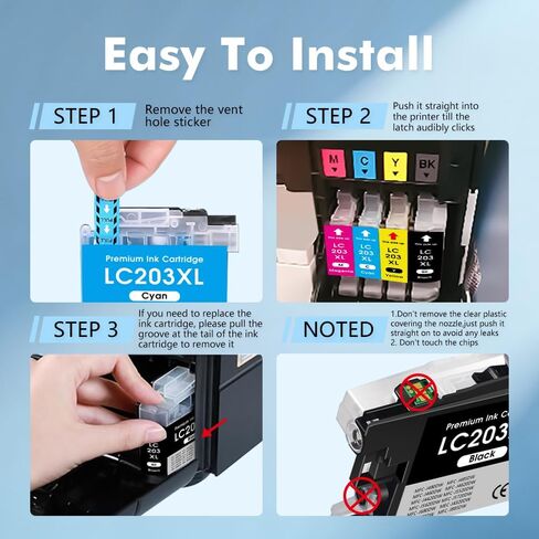 خراطيش حبر LC203XL بديلة لطابعة Brother LC203 XL LC201 LC203BK تعمل لطابعة Brother MFC-J480DW MFC-J485DW MFC-J460DW MFC-J4620DW MFC-J4420DW (BK/C/M/Y، 4 عبوات) in Saudi Arabia