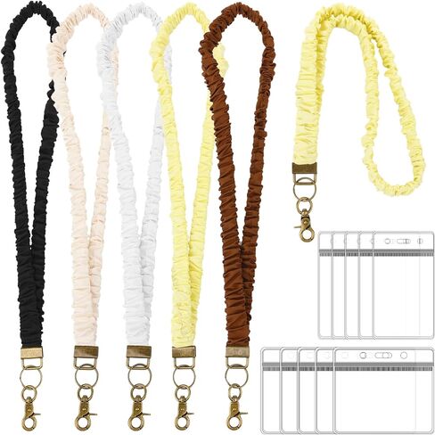 5 قطع من الحبل Scrunchie لشارات الهوية، حبل للمعلم قابل للتمدد مع 10 حاملات هوية مقاومة للماء، حبال بنجي مرنة قابلة للسحب، تصميم منفصل آمن للنساء in Kuwait