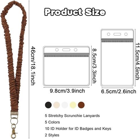 5 قطع من الحبل Scrunchie لشارات الهوية، حبل للمعلم قابل للتمدد مع 10 حاملات هوية مقاومة للماء، حبال بنجي مرنة قابلة للسحب، تصميم منفصل آمن للنساء in Kuwait