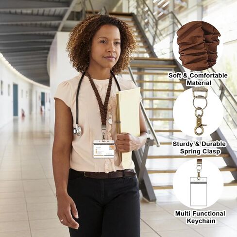 5 قطع من الحبل Scrunchie لشارات الهوية، حبل للمعلم قابل للتمدد مع 10 حاملات هوية مقاومة للماء، حبال بنجي مرنة قابلة للسحب، تصميم منفصل آمن للنساء in Kuwait