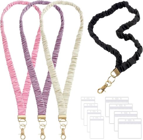 4 Pcs Scrunchies Teacher Lanyards for ID Badges and Keys Cute Stretchy Neck Keychain with ID Holders for Women in Kuwait