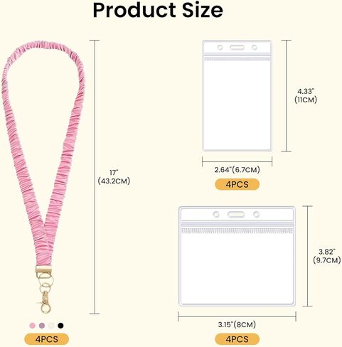 4 Pcs Scrunchies Teacher Lanyards for ID Badges and Keys Cute Stretchy Neck Keychain with ID Holders for Women in Kuwait