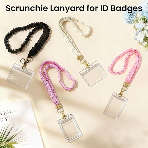 4 Pcs Scrunchies Teacher Lanyards for ID Badges and Keys Cute Stretchy Neck Keychain with ID Holders for Women in Kuwait
