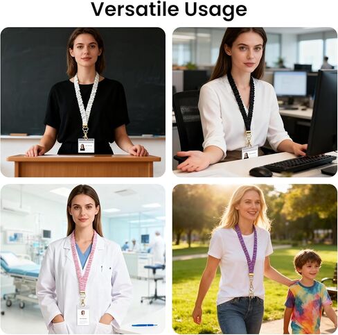 4 Pcs Scrunchies Teacher Lanyards for ID Badges and Keys Cute Stretchy Neck Keychain with ID Holders for Women in Kuwait
