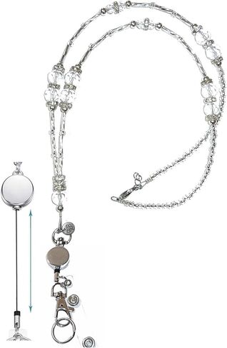 Hidden Hollow Beads Retractable Badge Reel Women's Short 28-30" Beaded Lanyard Strong ID Card Holder Keys Teacher Nurse in Saudi Arabia