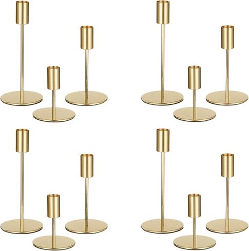 12 قطعة من حوامل الشموع الذهبية - حوامل شمعدان ذهبية معدنية مستدقة لتزيين عصا الشموع للطاولة أو القطعة المركزية للرف، الزفاف، الطعام، ديكور المنزل للحفلات، 3 أحجام in Kuwait