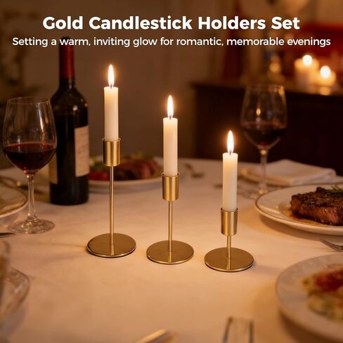 12 قطعة من حوامل الشموع الذهبية - حوامل شمعدان ذهبية معدنية مستدقة لتزيين عصا الشموع للطاولة أو القطعة المركزية للرف، الزفاف، الطعام، ديكور المنزل للحفلات، 3 أحجام in Kuwait