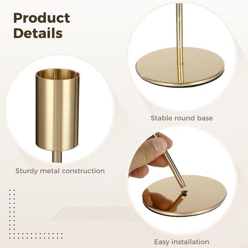 12 قطعة من حوامل الشموع الذهبية - حوامل شمعدان ذهبية معدنية مستدقة لتزيين عصا الشموع للطاولة أو القطعة المركزية للرف، الزفاف، الطعام، ديكور المنزل للحفلات، 3 أحجام in Kuwait
