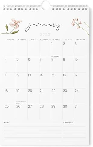 Karto Large-Print Wall Calendar 2026 - Vertical 11x17 inch January 2026 to June 2027 - Big, Easy-to-Read Dates for Senior, Elderly - Flowers in Saudi Arabia