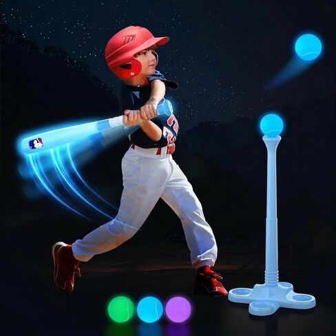 LED Tball Set for Toddlers 3-5, 5-8, Light up Tee Ball Set for Toddlers, Glow in The Dark T Ball Sets for Kids 3-5, Kids Outdoor Toys Sports Toys, Baseball Toys Gifts for Boys Girls (Blue) in Saudi Arabia