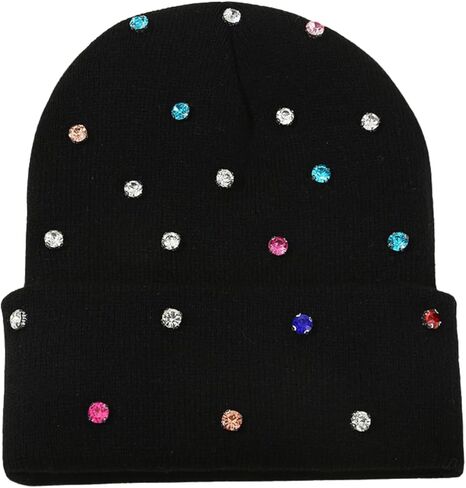 Luxury Bling Rhinestone Hat Winter Club Cuffed Knit Beanie for Women Men in Saudi Arabia