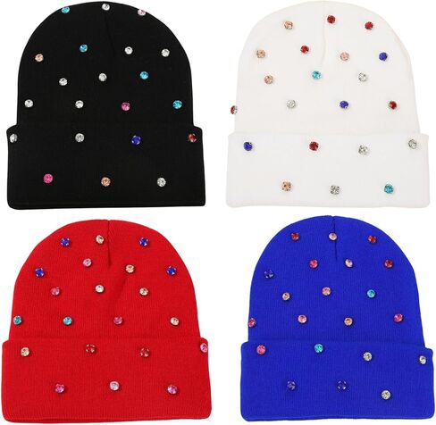 Luxury Bling Rhinestone Hat Winter Club Cuffed Knit Beanie for Women Men in Saudi Arabia
