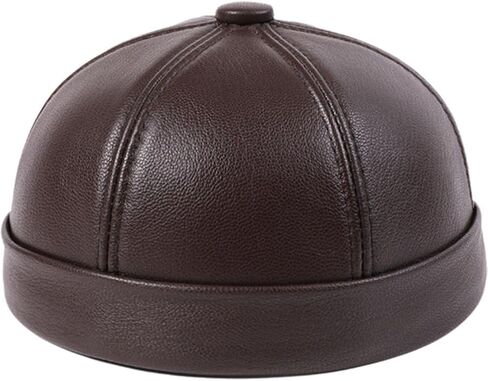 Real Leather Retro Hat Men's Leather Skullcap Rolled Cuff Brimless Caps Thin Round Caps Sheepskin Cap for Men in Kuwait