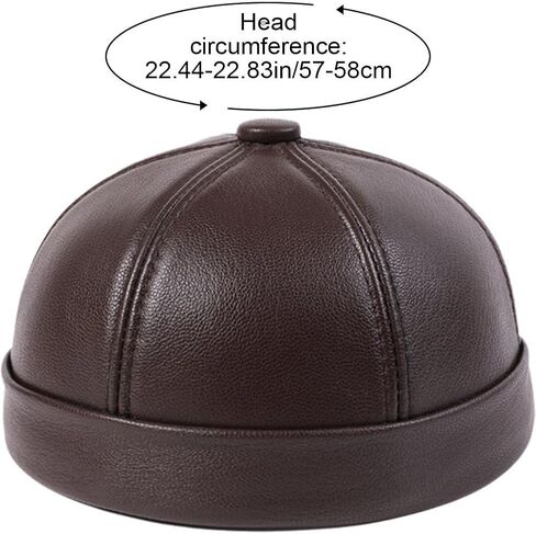 Real Leather Retro Hat Men's Leather Skullcap Rolled Cuff Brimless Caps Thin Round Caps Sheepskin Cap for Men in Kuwait