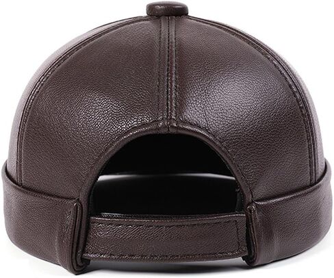 Real Leather Retro Hat Men's Leather Skullcap Rolled Cuff Brimless Caps Thin Round Caps Sheepskin Cap for Men in Saudi Arabia