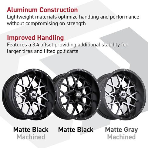GTW Vortex 14 Inch Aluminum Golf Cart Wheel 14x7 | 4-4 Bolt | 3:4 Offset | Set of 4 (Matte Black) in Kuwait